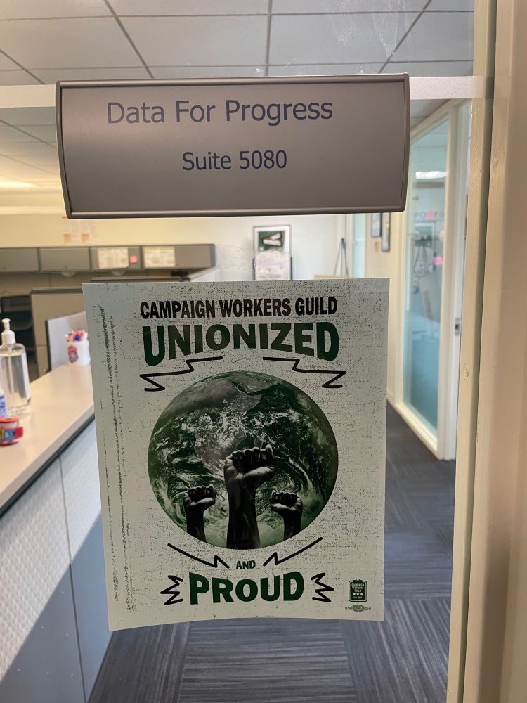 photo of entry to DFP's office with a unionized and proud sign