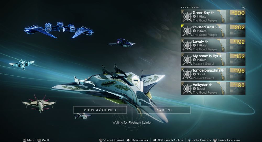 A destiny orbit screen with 6 spacecraft and 6 player emblems with the new "Desert Perpetual" raid emblem. It shows a symbol of the member of "The Nine" from Destiny known as "III" encased within a Choral Vex symbol of the Maya Sundaresh's Echo. Its background shows a portion of the Raid environment. 