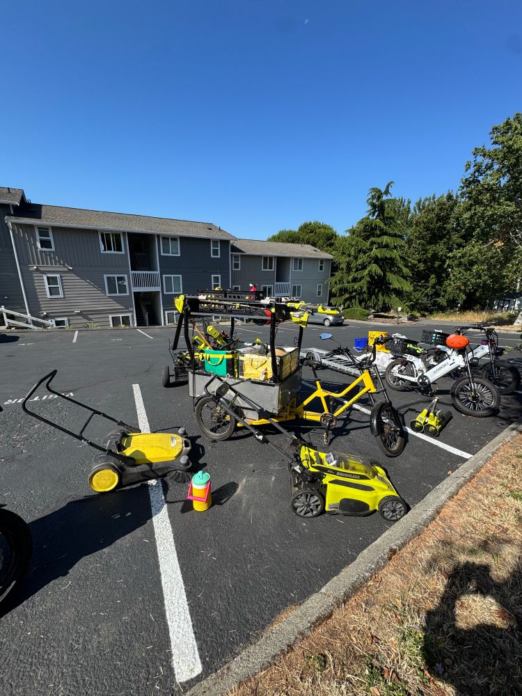 Rad burro with trailer, 2 e-bikes with trailers, over 100 tools packed. at a condo complex mid maintenance 