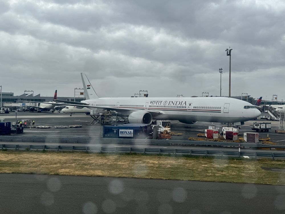 Indian government “Air India One” VIP 777-300ER as seen in the rain at JFK