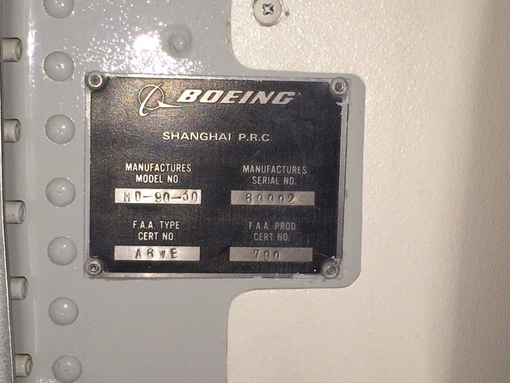 Boeing Shanghai built MD90 type plate at MCD