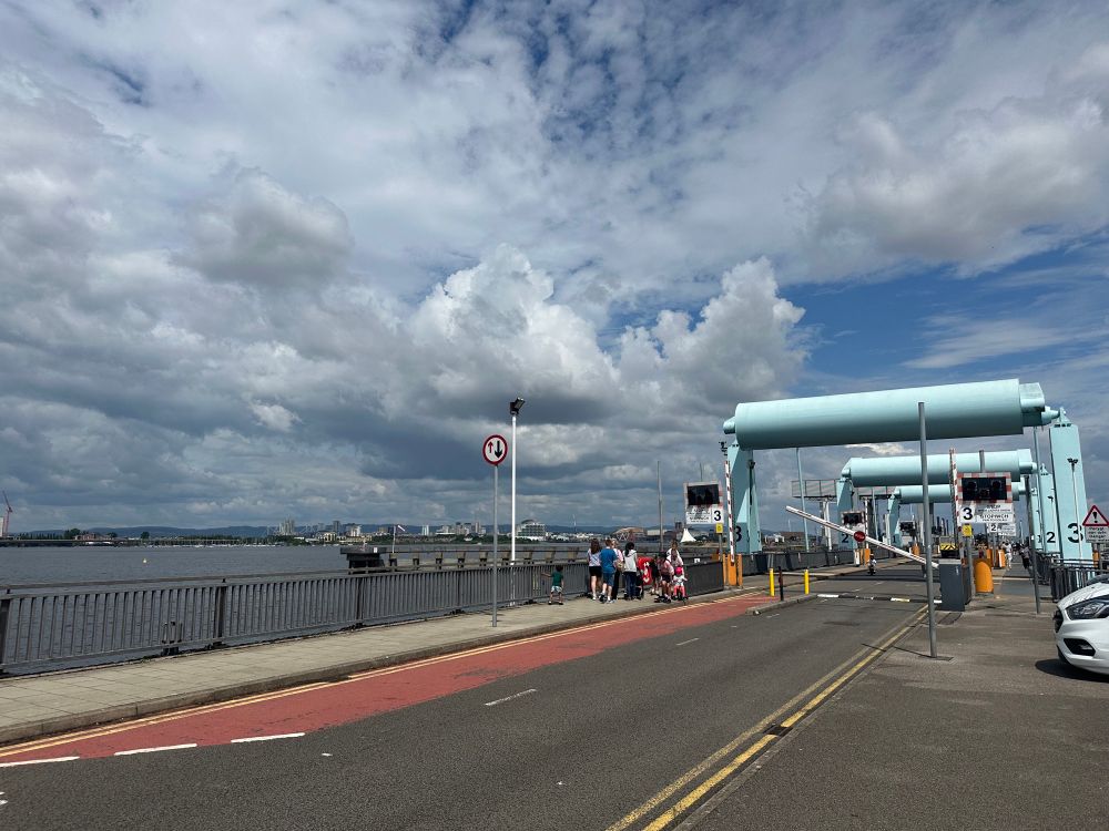 Cardiff Bay Barrage. A set of levers designed to lift up the road below and let boats pass through into the bay.