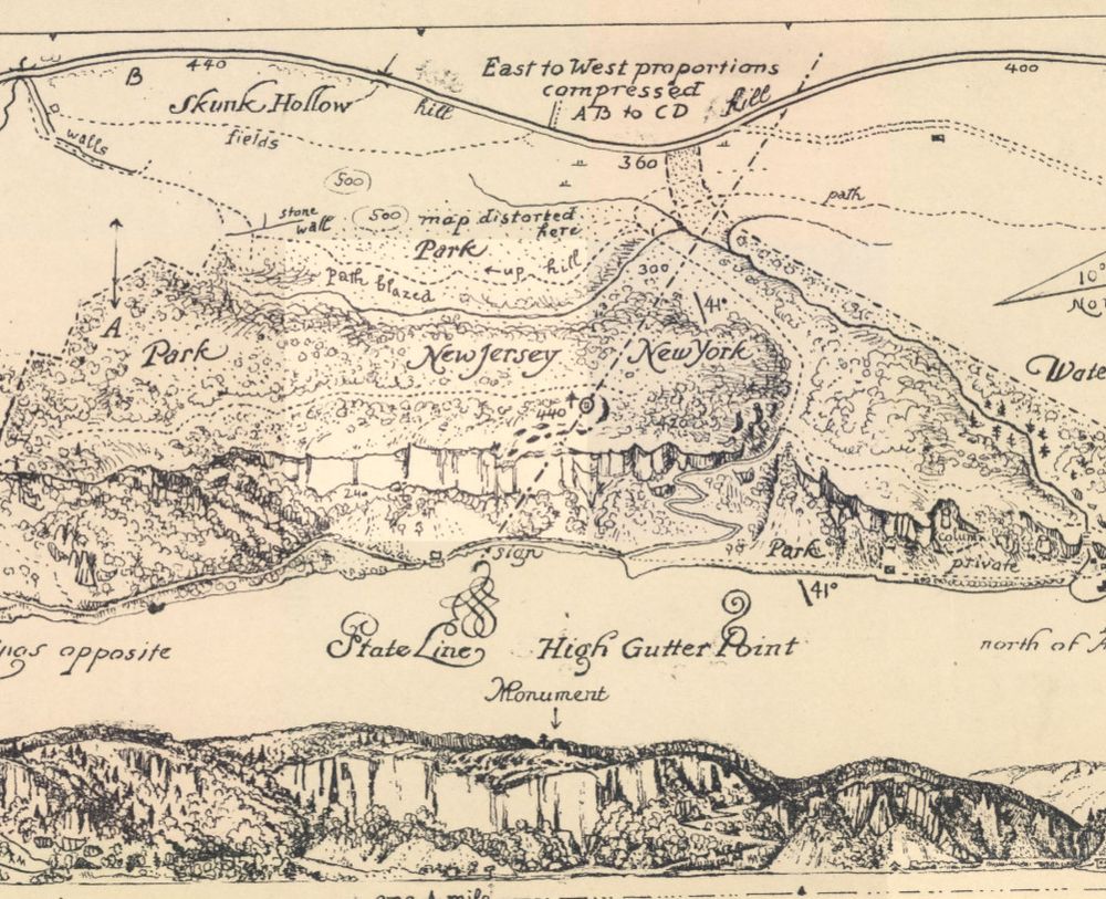 Close-up of Palisades Interstate Park sketch map by Robert. L. Dickinson