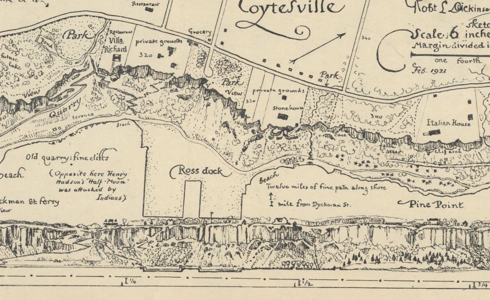 Close-up of Palisades Interstate Park sketch map by Robert. L. Dickinson