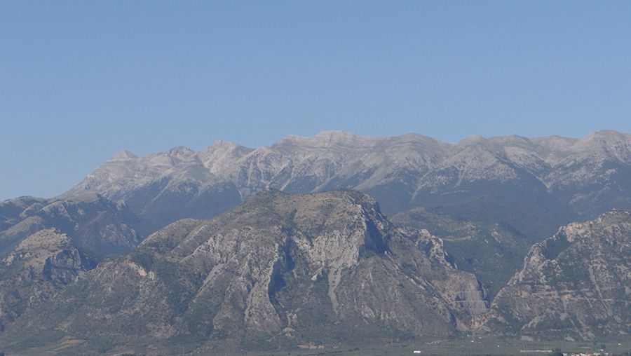 View towards Mount Taygetos on a sunny day