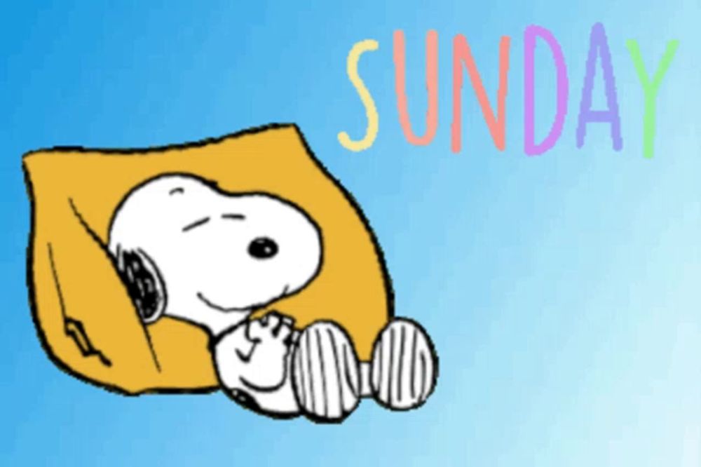 a cartoon of snoopy sleeping on a pillow with the word sunday written below him