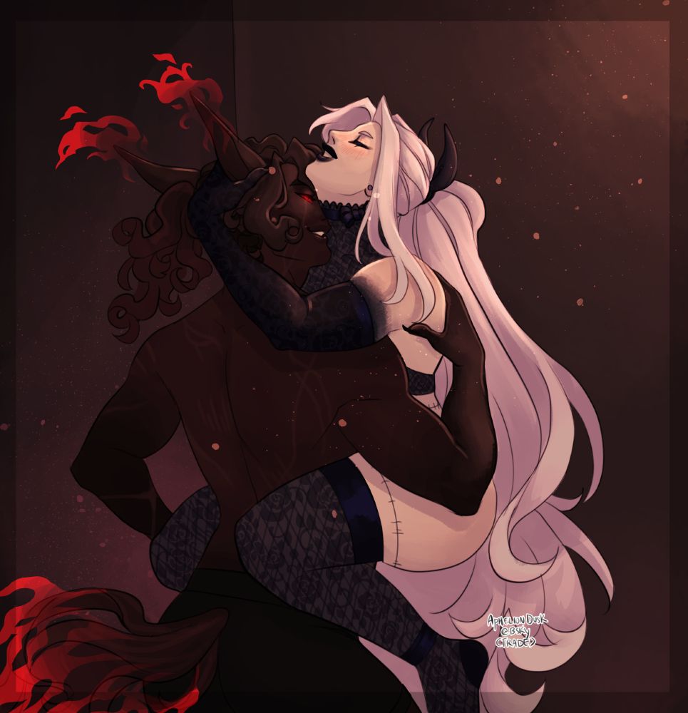 Smile holding Lyzebel up against a wall in his underwear, kissing her neck. She's in lingerie wrapping her legs around his hips, cupping his head in her hand, she looks like she's in utter bliss.