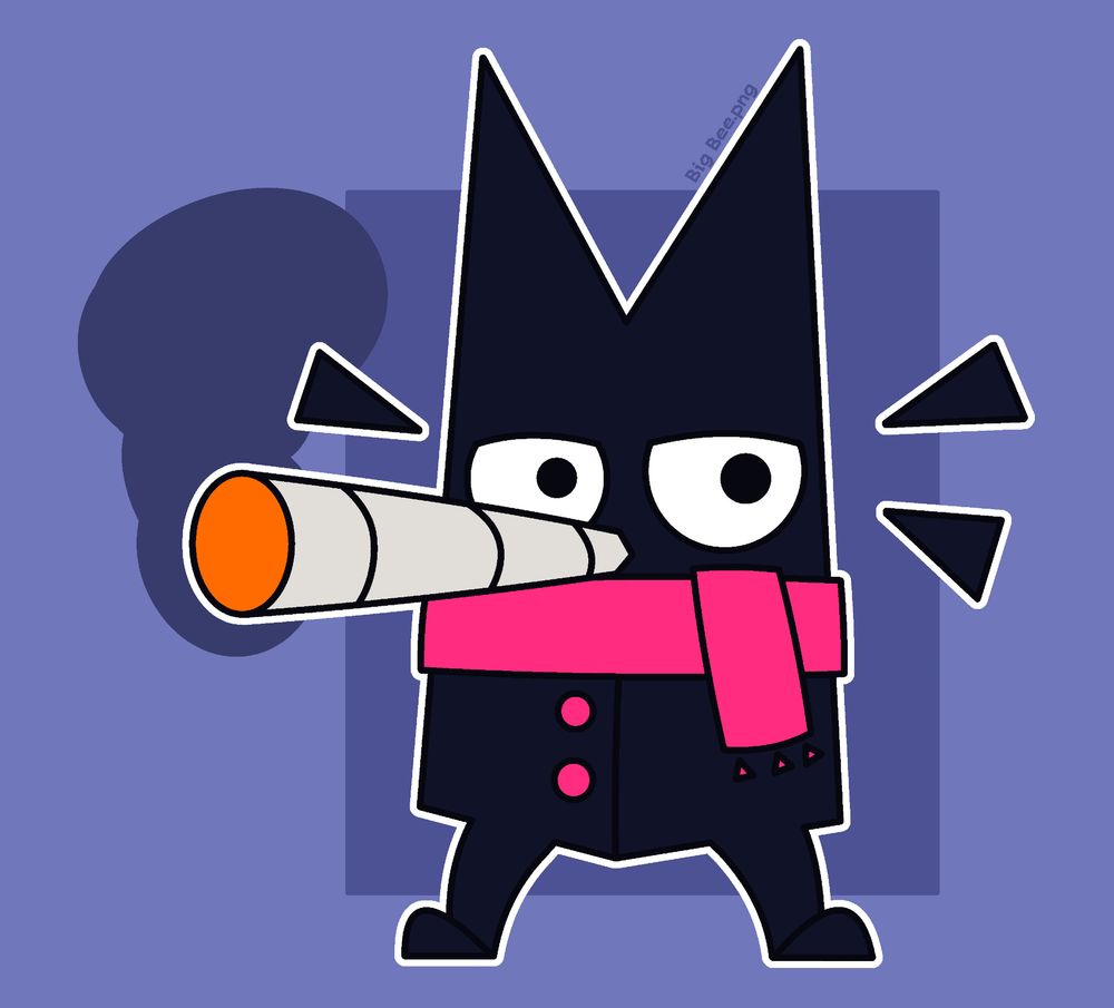 a geometric, cat-like creature chuffing a fat dart