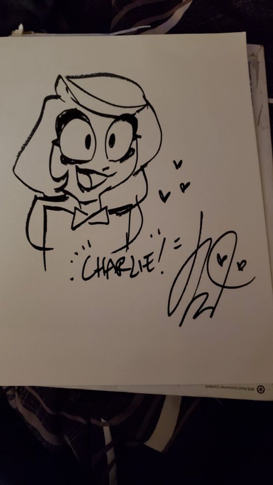 Sketch portrait of Charlie from Hazbin Hotel, drawn by Viv herself at the Hazbin premiere last year. 