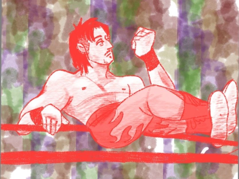 Drawing of Eddie Guerrero laying on top rope. 