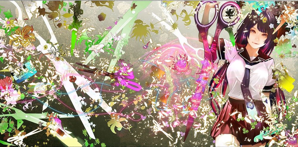 An abstract illustration of Hitagi Senjougahara, made by Oh! Great for the special edition volume 22 of the Bakemonogatari manga.