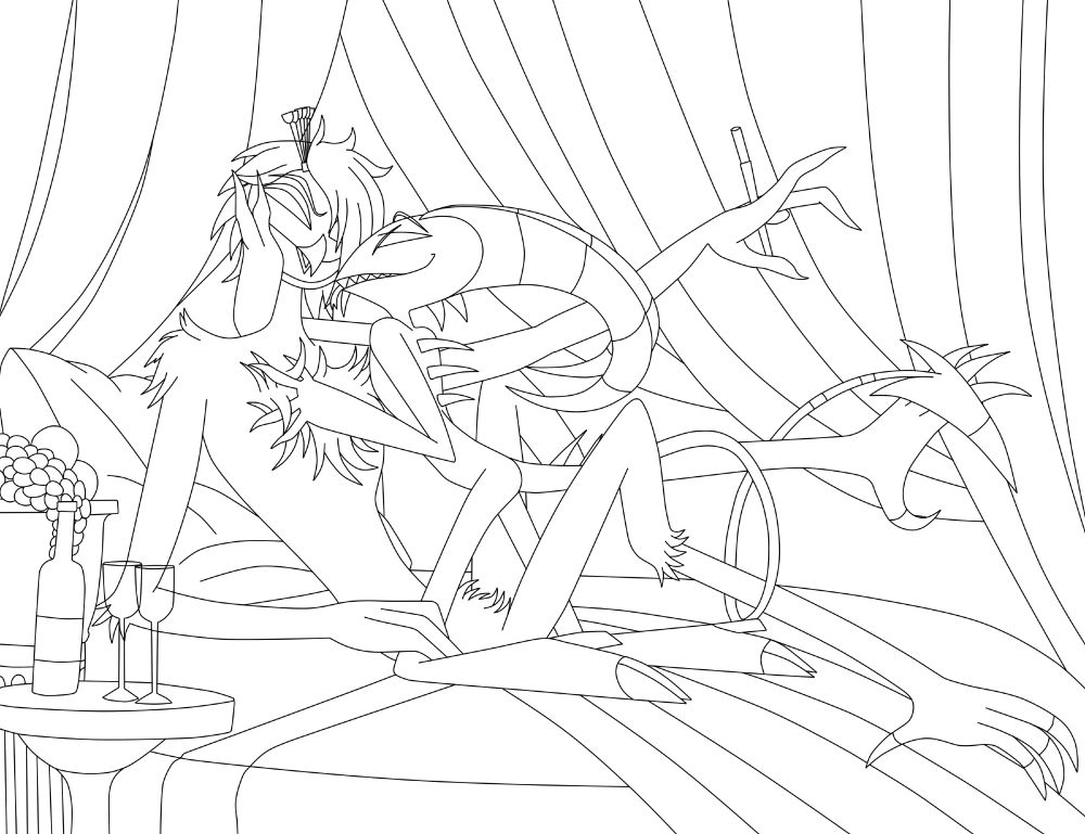 WIP of Kazuya and Blitzø in that one pose from Asmodeus and Fizzarolli