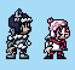 treat and mochi from lonely wolf treat in the style of antonblast