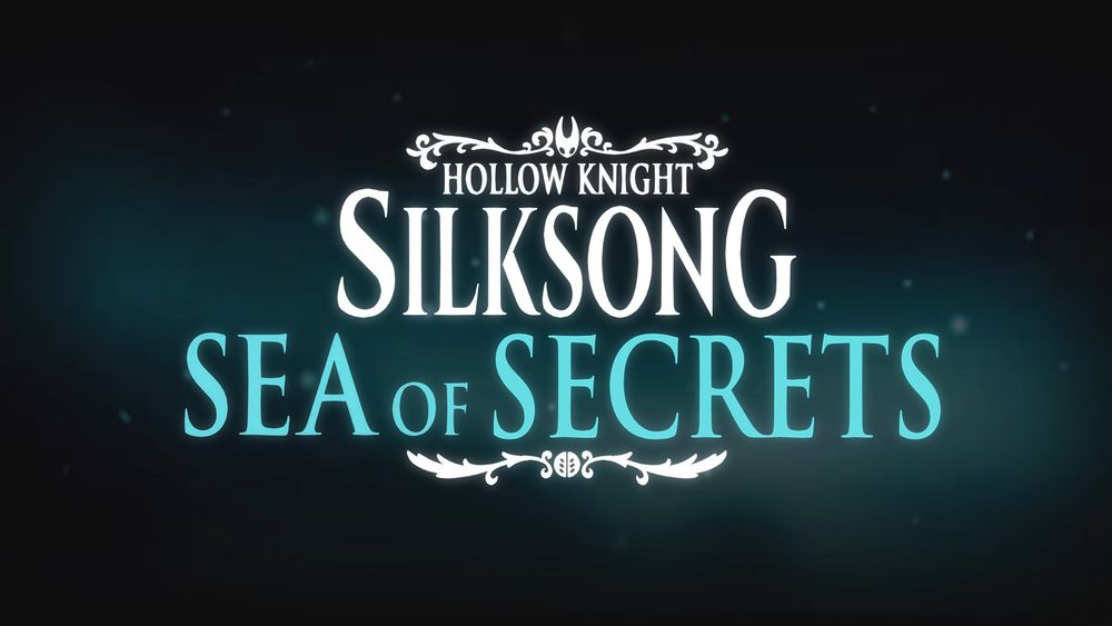the hollow knight silksong sea of sorrow logo, edited to replace "sorrow" with "secrets", referencing siivagunner's sea of secrets event