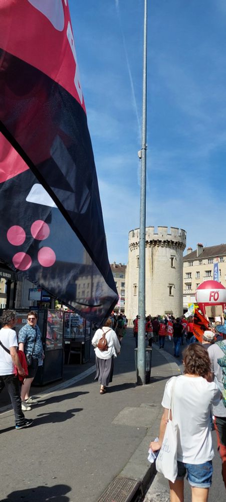 Drapeau du stjv au milieu du cortège du premier mai.