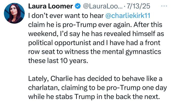 Laura Loomer savages Charlie Kirk on Twitter, calling him a 