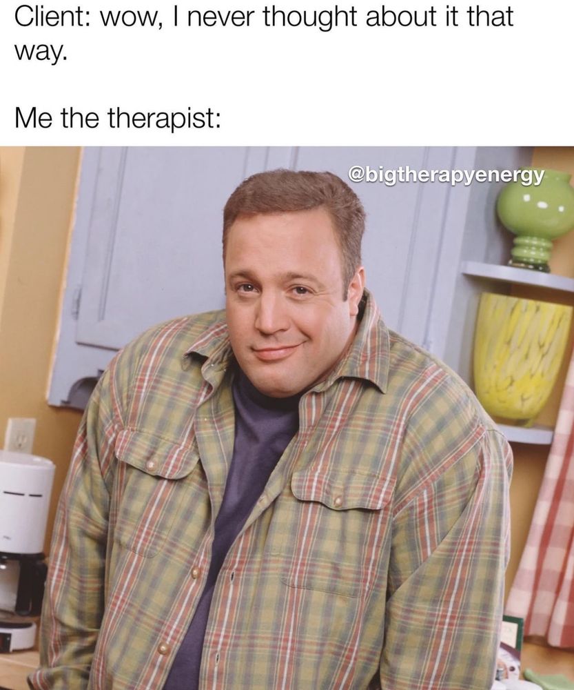 words saying “client: wow I never thought about it like that” and then it says “therapist:” followed by an image of Doug from The King of Queens smirking 