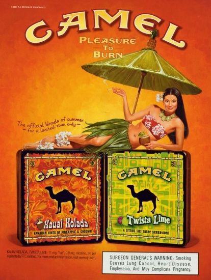 Ad for Camel brand Kauai Kolada and Twista Lime cigarettes in collector tins