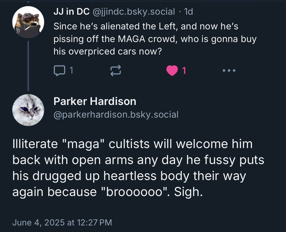 JJ in DC: Since he's alienated the Left, and now he's pissing off the MAGA crowd, who is gonna buy his overpriced cars now?

Me predicting that "Illiterate "maga" cultists will welcome him back with open arms any day he fussy puts his drugged up heartless body their way again because "broooooo"."
