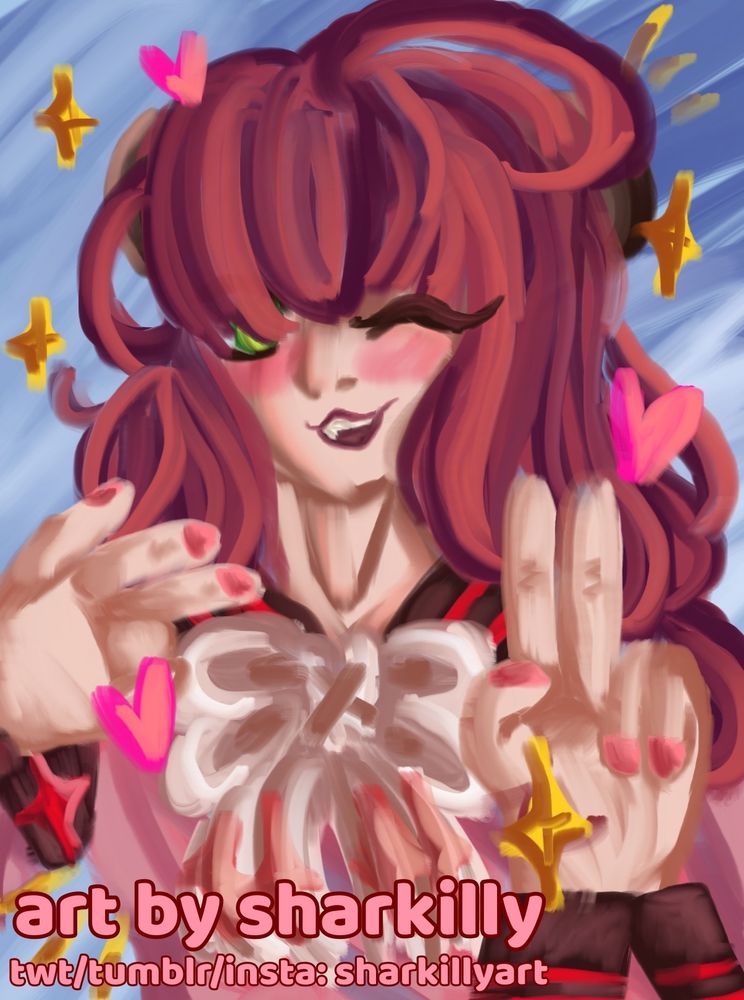 ukinami yuzuha making peace signs while winking at the camera