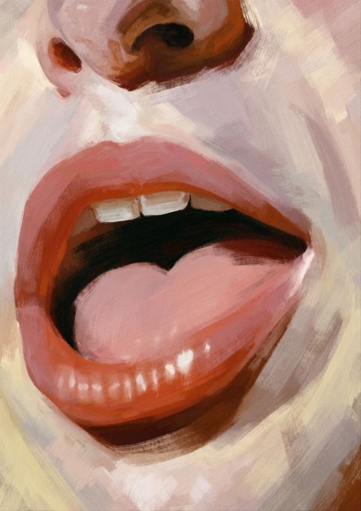 A painting of an open mouth. 