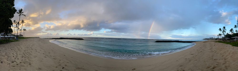 Double rainbow over a beach in Hawaii