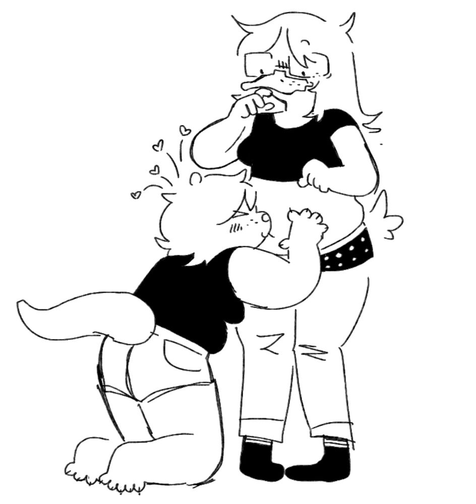 otter lady giving duck lady kissees on the tummy