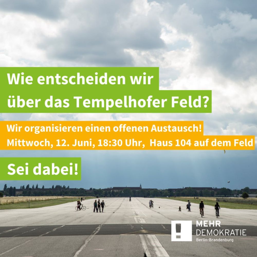 Einladung zum offenen Austausch: Wie umgehen mit dem Volksentscheid zum Tempelhofer Feld?