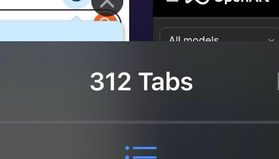 A screenshot from my phone.  I inexplicably have 312 tabs open.