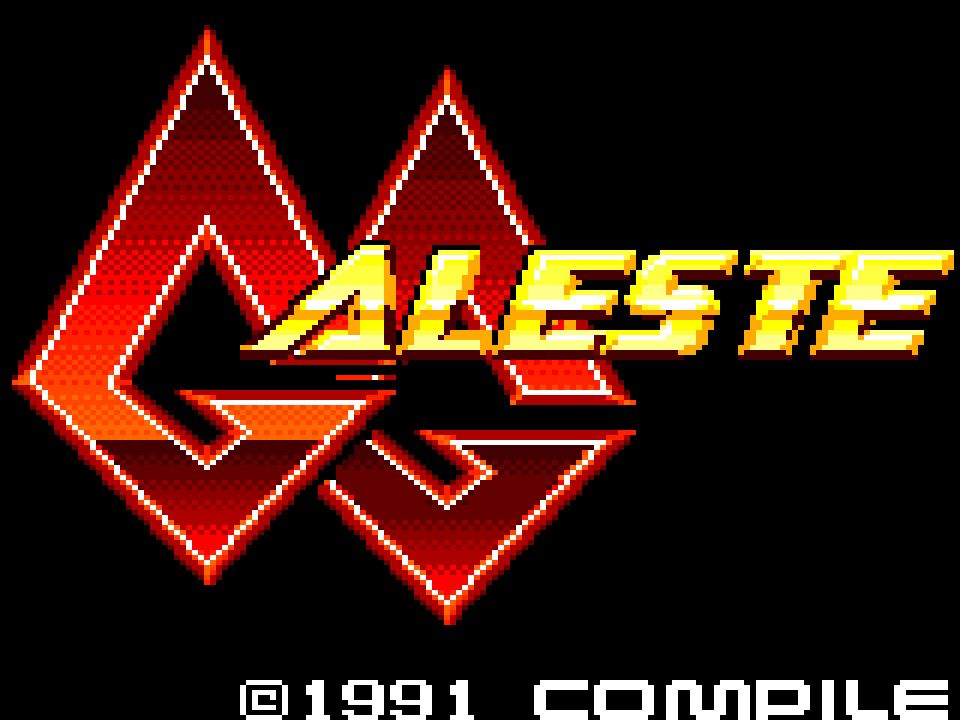 The title screen for GG Aleste for Game Gear.  It has the name of the game (GG Aleste), the copyright year (1991) and the developer (Compile).