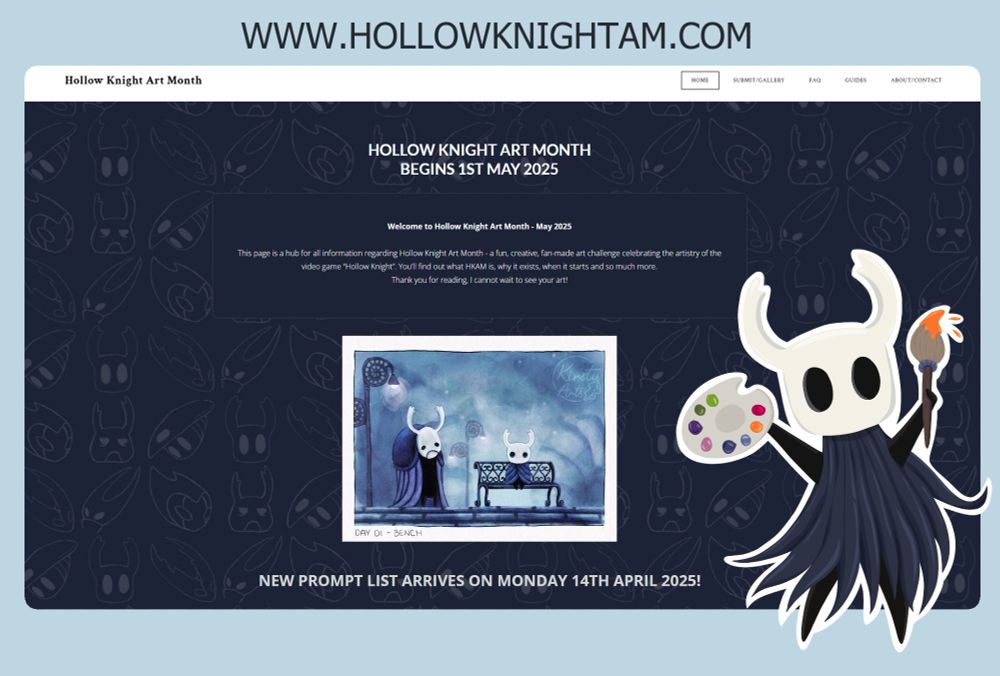 A digital image showing the new website for Hollow Knight Art Month