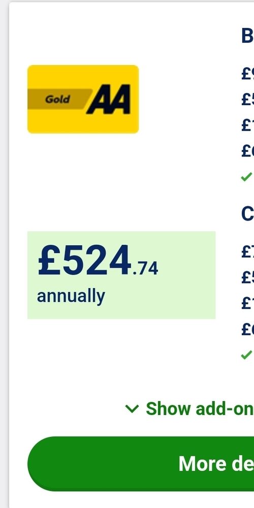 Screen shot of a quote on a comparison site showing a price of £524.74