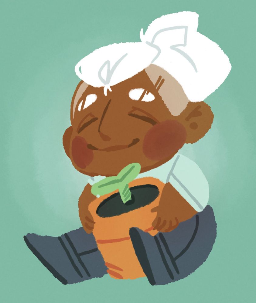 fire emblem three houses fanart. dedue grinning and holding an oversized potted plant