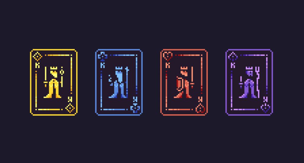 Pixel art playing cards, king figures