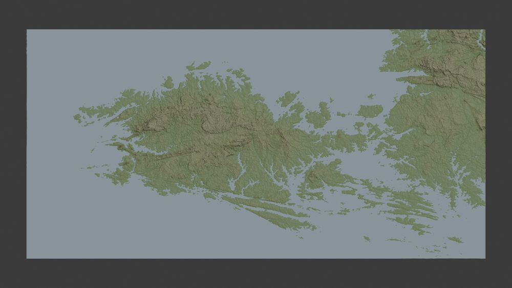3D render of Brittany if the sea level rise by 70 meters. Brittany is now an island. 