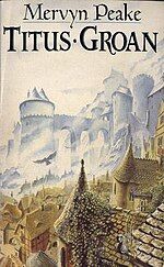 Cover of Titus Groan by Mervyn Peake showing the strange rooftops of Gormenghast Castle.