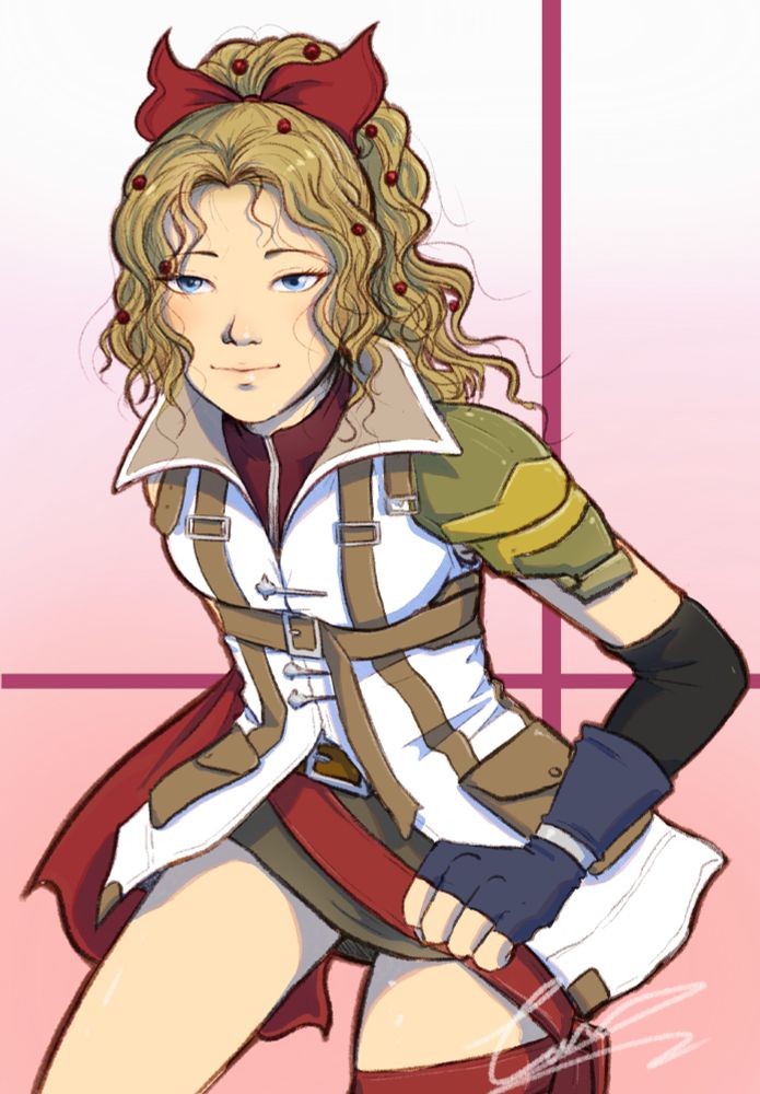 A color fanart of Terra Branford from final fantasy 6, dressed in Lightning Farron s outfit. 