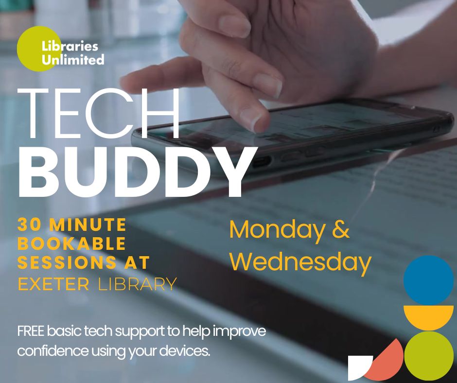 Monday and Wednesday starting 21st November FREE basic tech support to help improve confidence using your devices. Book a 30min slot with a member of library staff at the library help point, or by phone or email.