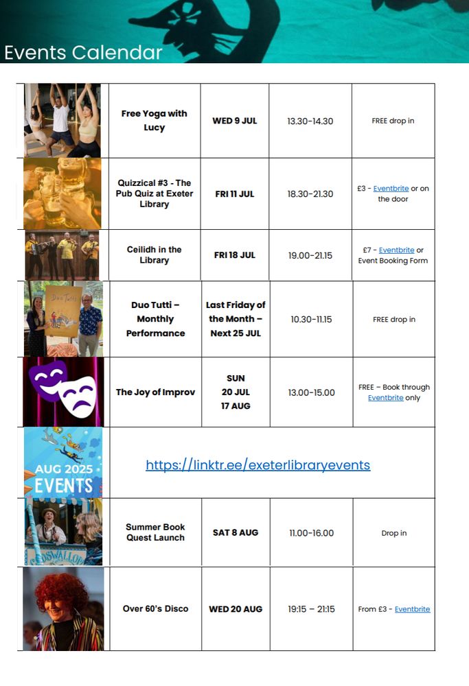 You can find all our events & links for booking here: https://linktr.ee/exeterlibraryevents