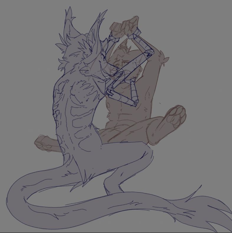 a larger anthro choking another anthro while holding their hands above their head with their robot arms