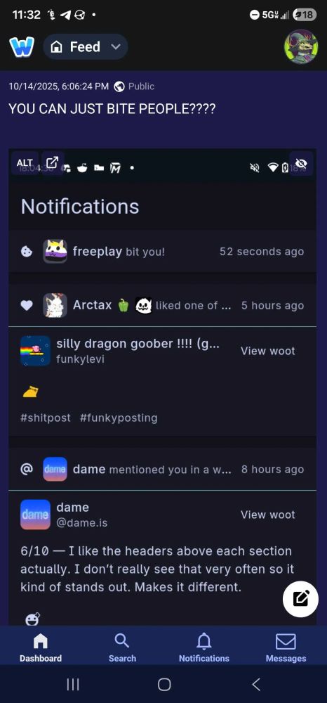 a screenshot of what the wafrn app looks like for me