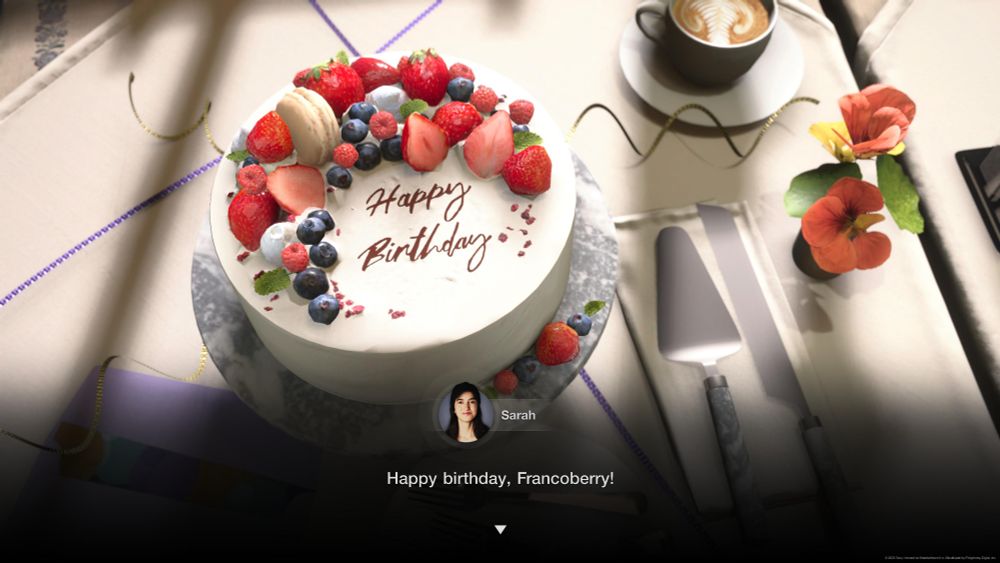 A screenshot of a birthday celebration in Gran Turismo 7