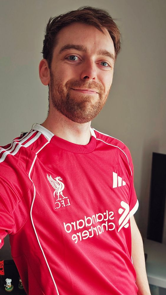 A selfie of me wearing a 2025 Liverpool FC shirt 
