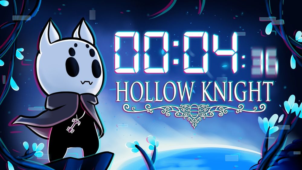 Na imagem, uma arte no estilo característico de hollow night, onde um pequeno motceguinho olha para um contador de tempo quase chegando ao zero