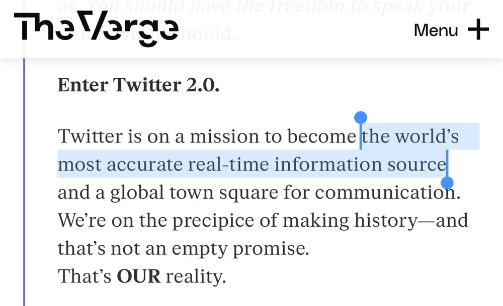 Enter Twitter 2.0.

Twitter is on a mission to become the world’s most accurate real-time information source and a global town square for communication. We’re on the precipice of making history—and that’s not an empty promise. That’s OUR reality. 