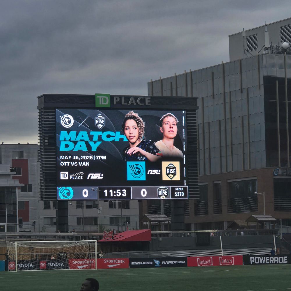 The  ig screen at TD place shows rhe match tonight (Ottawa Rapid VS Vancouver Rise) with Desiree Scott for Ottawa and Quinn for Vancpuver prominently on the screen.