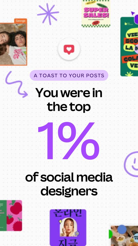 A Canva 4-year anniversary graphic celebrating recognition as a top 1% social media designer. The design reflects expertise in digital communications, school district social media management, and creative EdTech content.