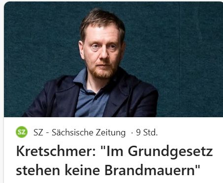 Screenshot eines Artikels der Sächsischen Zeitung: "Kretschmer: Im Grundgesetz stehen keine Brandmauern".