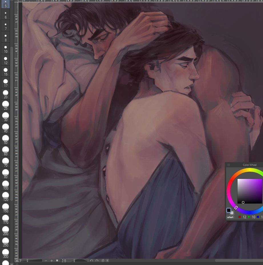 A WIP of Jayce embracing Viktor under a blanket, post-canon.