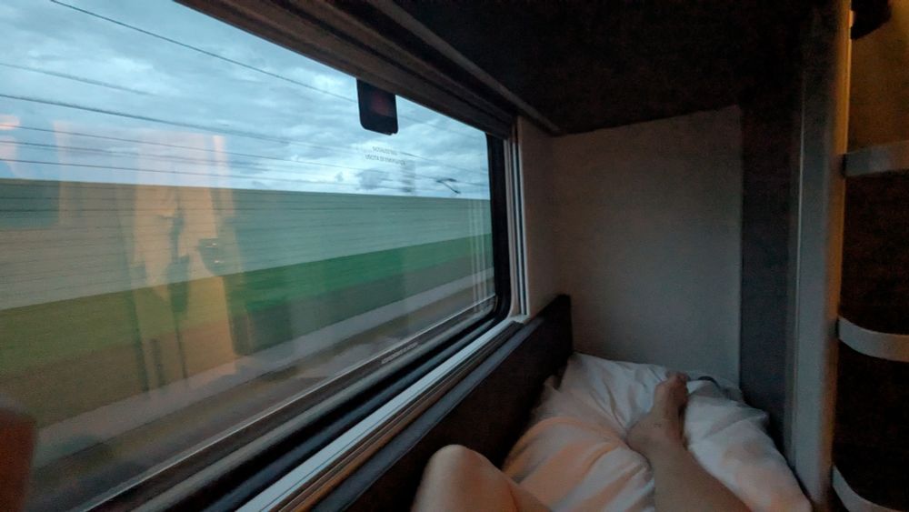 Bed with view in sleeping car of #oebb #nightjet